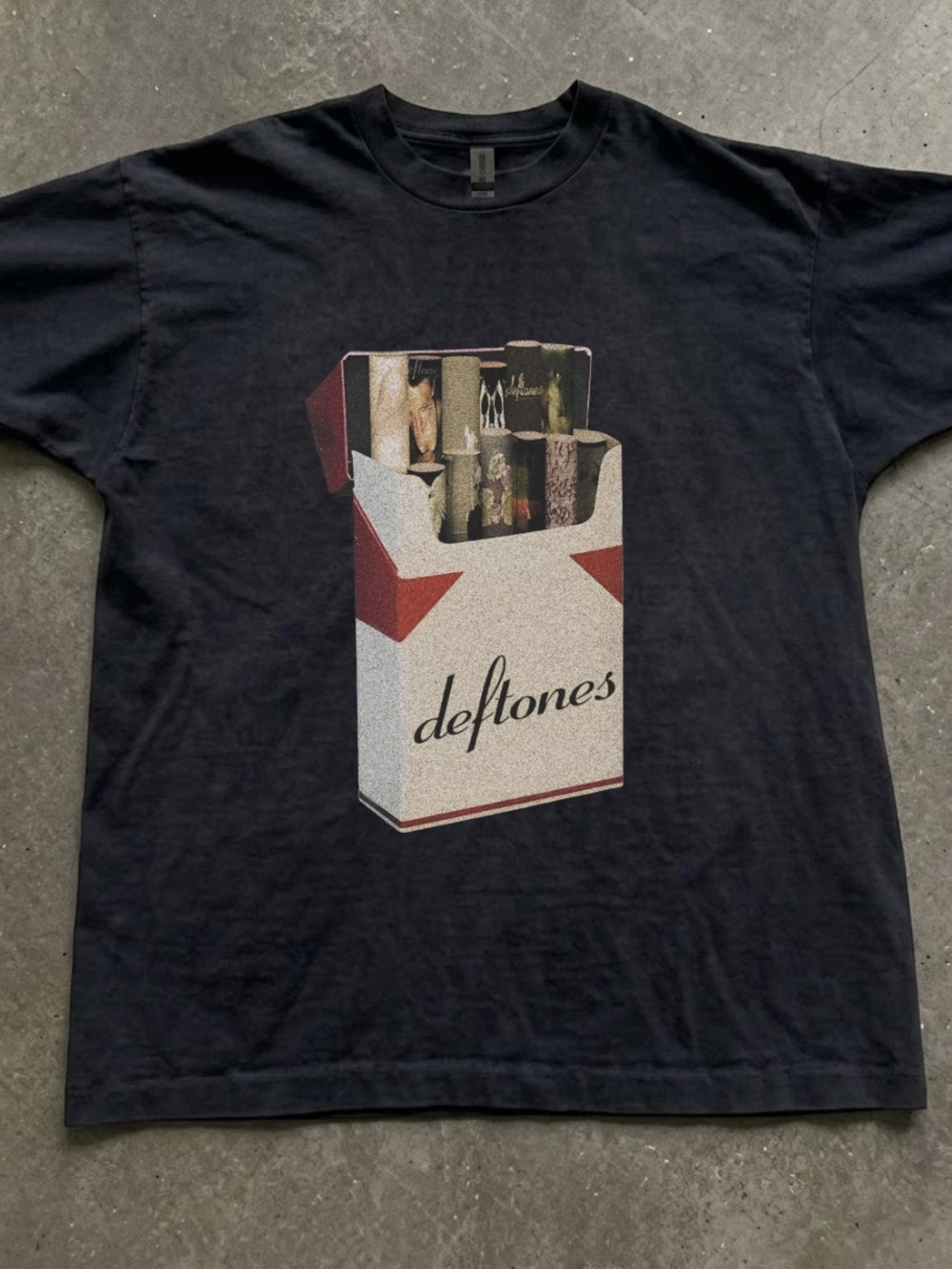 Gildan Black Tee with Deftones Cigarette Pack Graphic